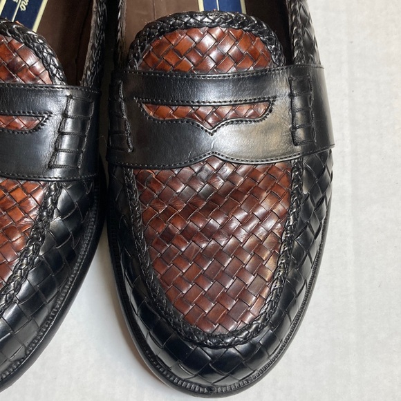 Vintage Bragano by Cole Haan Men's Black Brown Woven Leather Penny Loafers Italy - Picture 5 of 16